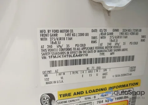 2020 Ford Expedition Xlt Max z USA, uszkodzony, nr VIN 1FMJK1HT0LEA49110